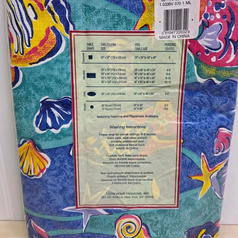 Tobin By The Sea Vinyl Flannel Back Tablecloth 52x70 Oblong Tropical Fish Blue‎